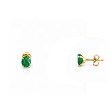 14K Gold Oval Cut Emerald Stud Earrings