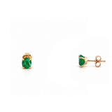 14K Gold Oval Cut Emerald Stud Earrings
