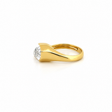 14K Gold Lab Grown 3.00 Carat Step Cut Pear Diamond Half Bezel Engagement Ring