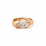 14K Gold Lab Grown 3.00 Carat Step Cut Pear Diamond Half Bezel Engagement Ring