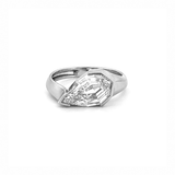 14K Gold Lab Grown 3.00 Carat Step Cut Pear Diamond Half Bezel Engagement Ring