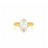 14K Gold Lab Grown Old Miner Cut Diamond Ribbed Solitaire Engagement Ring
