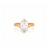 14K Gold Lab Grown Old Miner Cut Diamond Ribbed Solitaire Engagement Ring