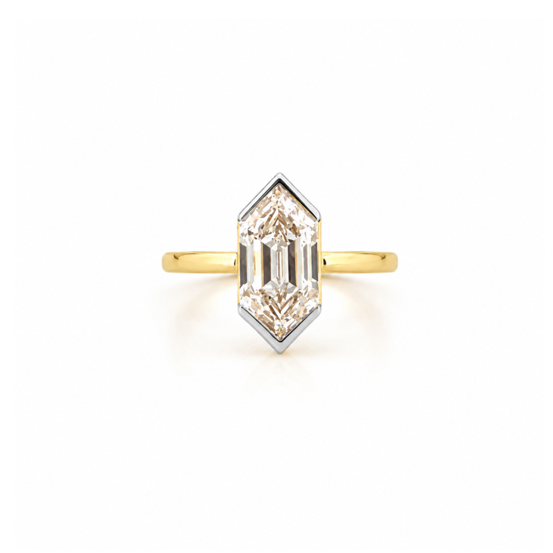 14K Gold Lab Grown Dutch Marquise Diamond Half Bezel Solitaire Engagement Ring