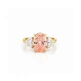 14K Gold Lab Grown Oval Pink Diamond Three Stone Solitaire Engagement Ring