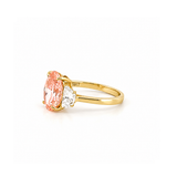 14K Gold Lab Grown Oval Pink Diamond Three Stone Solitaire Engagement Ring