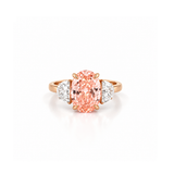14K Gold Lab Grown Oval Pink Diamond Three Stone Solitaire Engagement Ring
