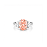 14K Gold Lab Grown Oval Pink Diamond Three Stone Solitaire Engagement Ring