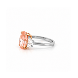 14K Gold Lab Grown Oval Pink Diamond Three Stone Solitaire Engagement Ring