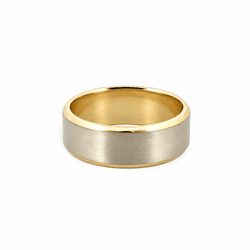 14K Gold Two Tone Beveled Mens Band