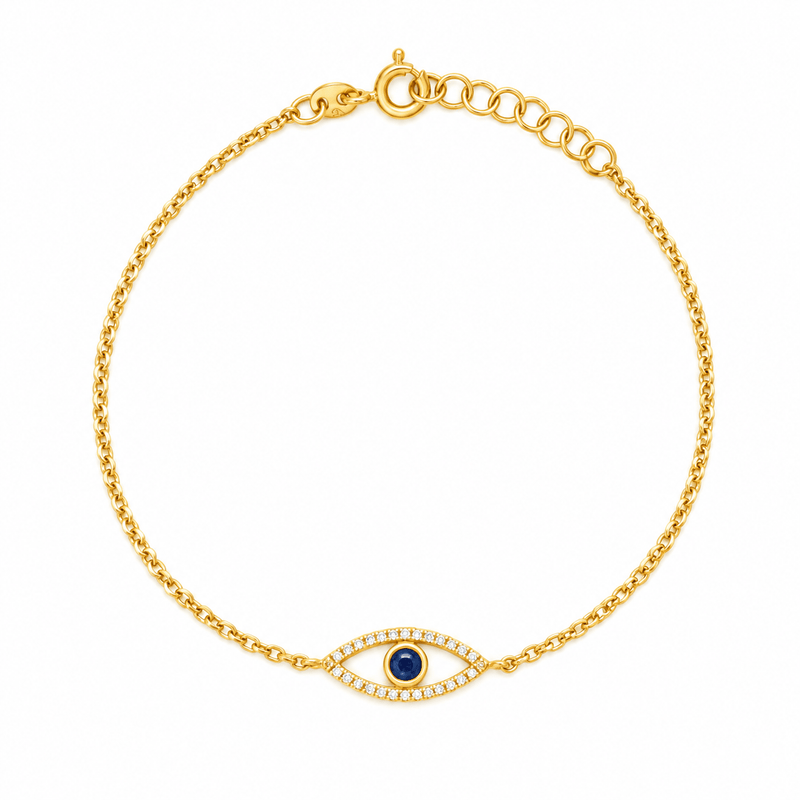 14K Gold Sapphire and Diamond Evil Eye Bracelet
