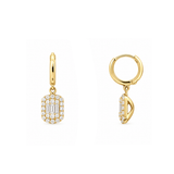 14K Gold Dangle Baguette and Round Diamond Earrings