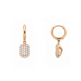 14K Gold Dangle Baguette and Round Diamond Earrings