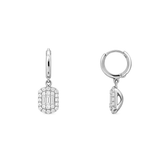 14K Gold Dangle Baguette and Round Diamond Earrings