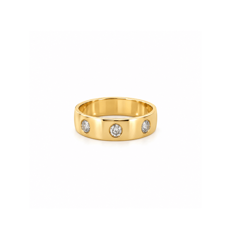 14K Gold Three Stone Inset Round Diamond Band