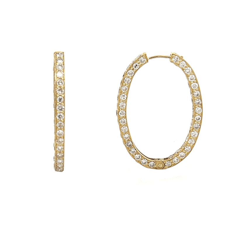14K Gold Outer Natural Oval Hoop Diamond Earrings