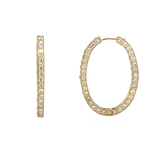14K Gold Outer Natural Oval Hoop Diamond Earrings