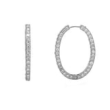 14K Gold Outer Natural Oval Hoop Diamond Earrings