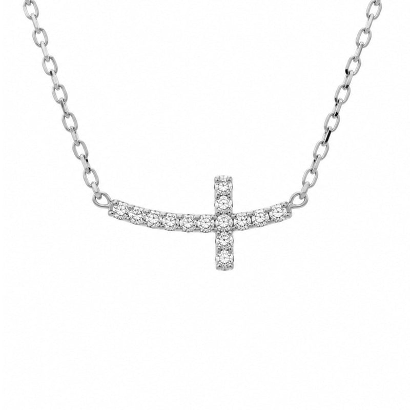 14K Gold Diamond Small Sideways Cross Necklace