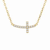 14K Gold Diamond Small Sideways Cross Necklace