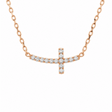 14K Gold Diamond Small Sideways Cross Necklace