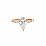 14K Gold 3.00 Carat Lab Grown Pear Diamond Prong Set Under Halo Engagement Ring