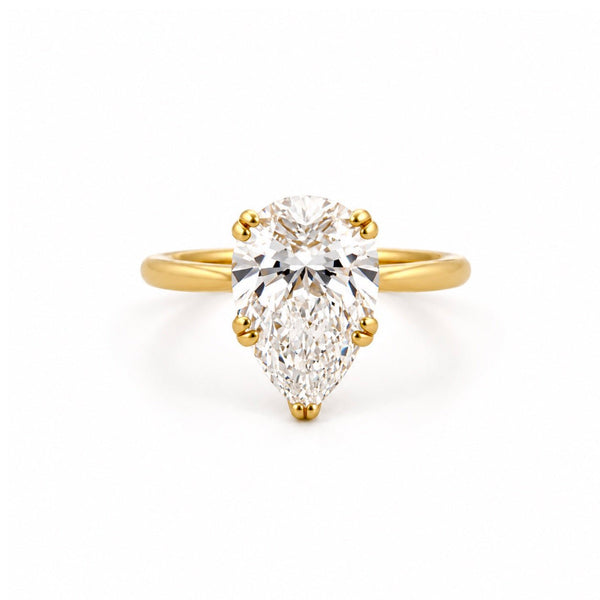 14K Gold Lab Grown Pear Cut Diamond Floral Solitaire Engagement Ring