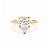 14K Gold Lab Grown Pear Cut Diamond Floral Solitaire Engagement Ring