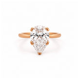 14K Gold Lab Grown Pear Cut Diamond Floral Solitaire Engagement Ring