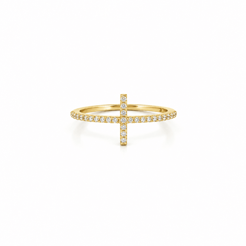 14K Gold Diamond Cross Ring