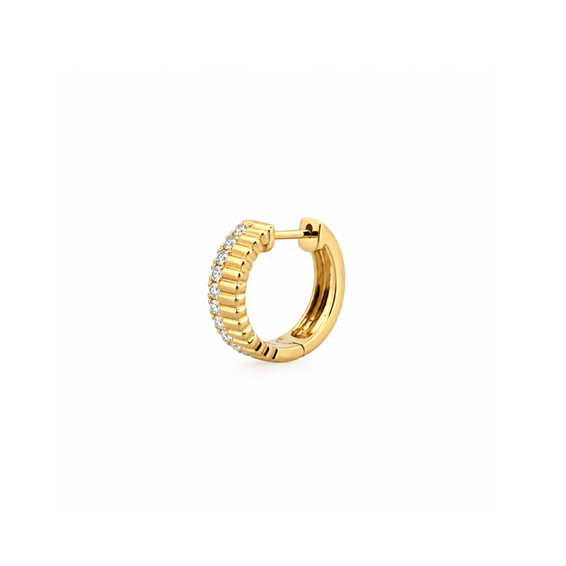 14K Gold Diamond Edge Ribbed Huggie Earrings