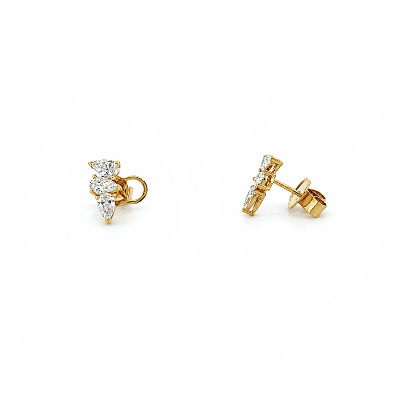 14K Gold Lab Grown Diamond Three Pear Cluster Stud Earrings