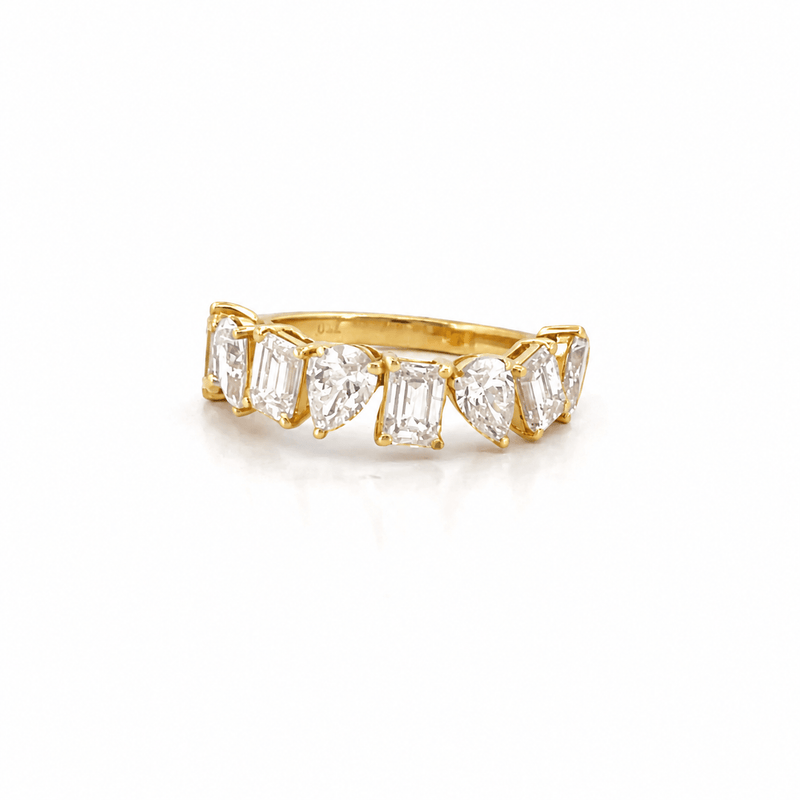 14K Gold Emerald and Pear Wavy Diamond Band