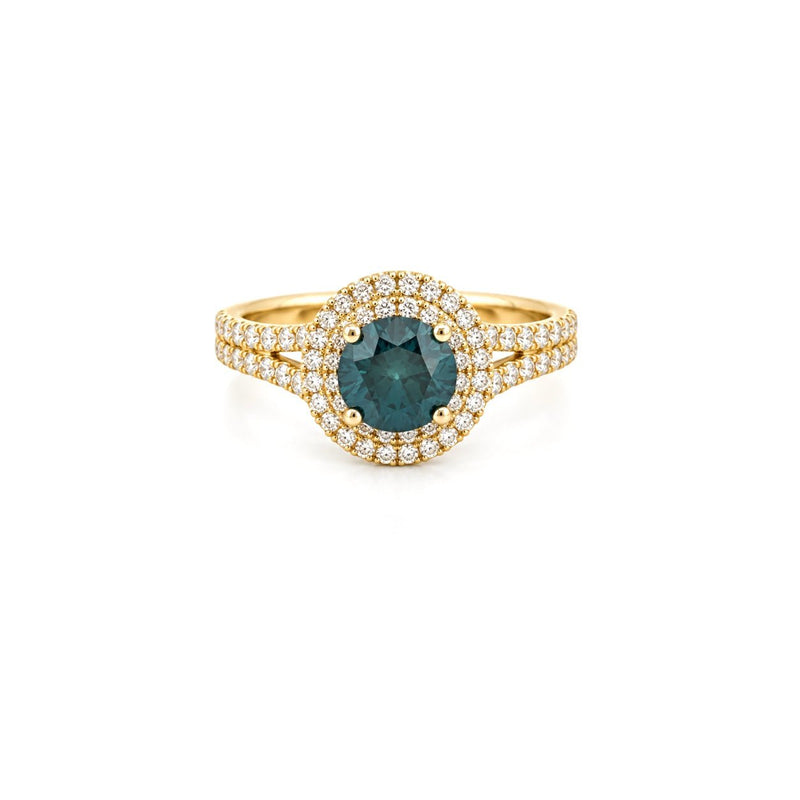 14K Gold Round Blue Moissanite Double Split Shank Engagement Ring