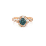 14K Gold Round Blue Moissanite Double Split Shank Engagement Ring