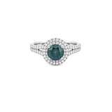 14K Gold Round Blue Moissanite Double Split Shank Engagement Ring