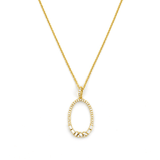 14K Gold Open Oval Shape Cluster Diamond Pendant Necklace