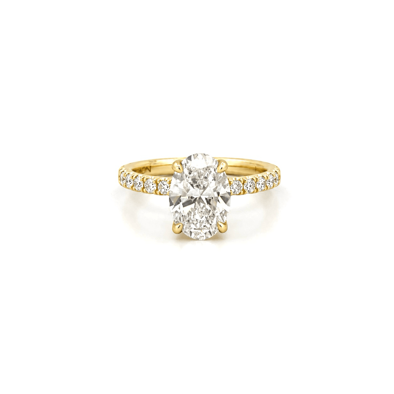 14K Gold 2.00 Carat Lab Grown Oval Diamond Engagement Ring with Diamond Under Halo and Prongs