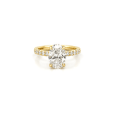 14K Gold 2.00 Carat Lab Grown Oval Diamond Engagement Ring with Diamond Under Halo and Prongs