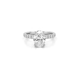 14K Gold 2.00 Carat Lab Grown Oval Diamond Engagement Ring with Diamond Under Halo and Prongs