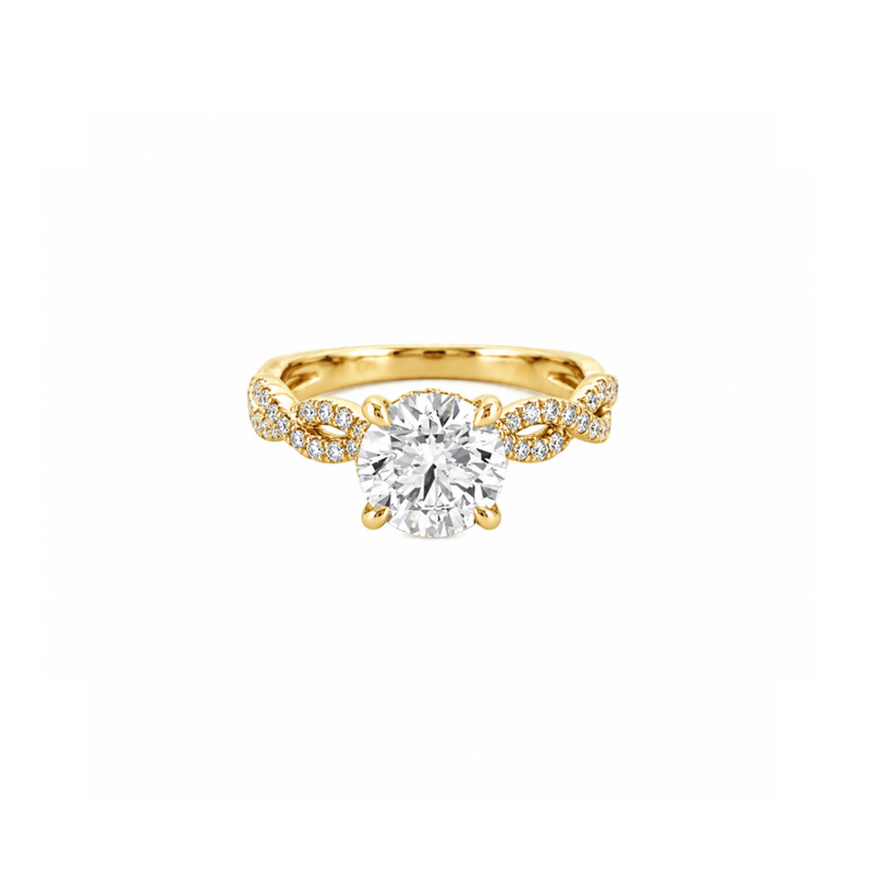 14K Gold Lab Grown Round Diamond Twist Under Halo Engagement Ring