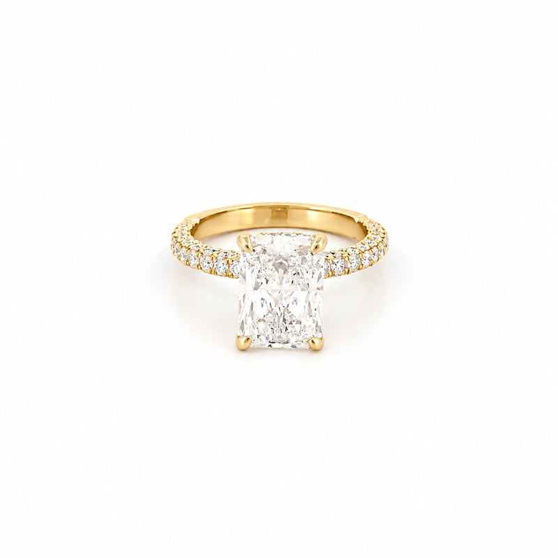 14K Gold 3.00 Carat Radiant Lab Grown Diamond 3D Engagement Ring with Under Halo