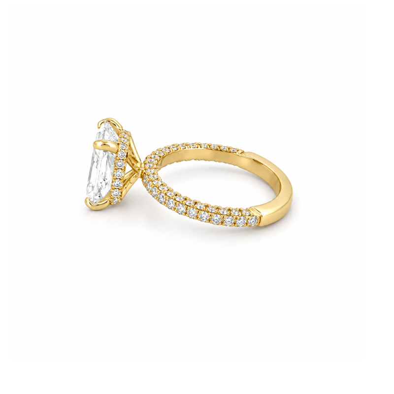 14K Gold 3.00 Carat Radiant Lab Grown Diamond 3D Engagement Ring with Under Halo