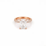 14K Gold 3.00 Carat Radiant Lab Grown Diamond 3D Engagement Ring with Under Halo