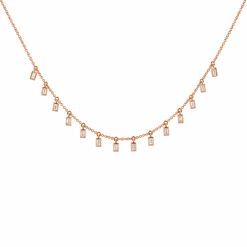 14K Gold Baguette Diamond Necklace