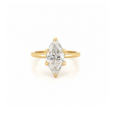 14K Gold Lab Grown Marquise Cut Diamond Floral Solitaire Under Halo Engagement Ring