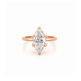 14K Gold Lab Grown Marquise Cut Diamond Floral Solitaire Under Halo Engagement Ring