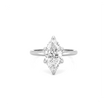 14K Gold Lab Grown Marquise Cut Diamond Floral Solitaire Under Halo Engagement Ring