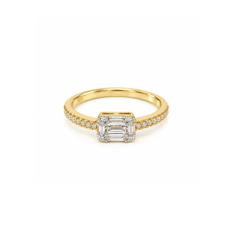 14K Gold Baguette Cluster Diamond Engagement Ring