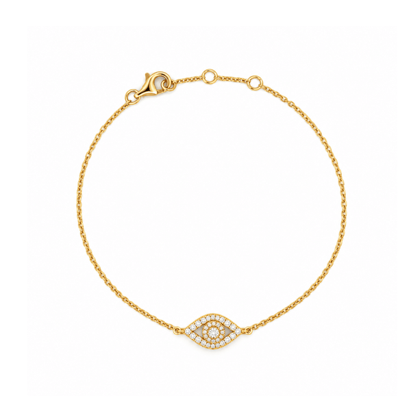 14K Gold Natural Diamond Evil Eye Bracelet